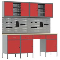 Set radne klupe od 10 komada, čelik, crvena