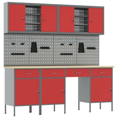 Set radne klupe od 10 komada, čelik, crvena