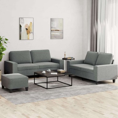 Set sofa 3-dijelni s jastučićima i tabureom, tamno siva