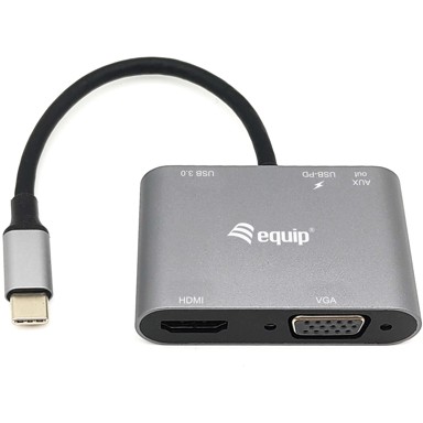 EQUIP Adapter Dock USB-C na HDMI/VGA/USB 3.0/AUX 100W PD 15 cm, crna