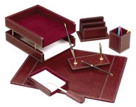 Stolni komplet, kožni, bordo, 7-dijelni