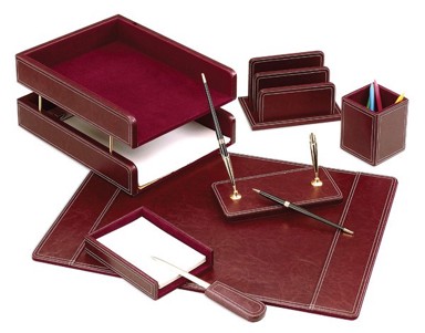 Stolni komplet, kožni, bordo, 7-dijelni