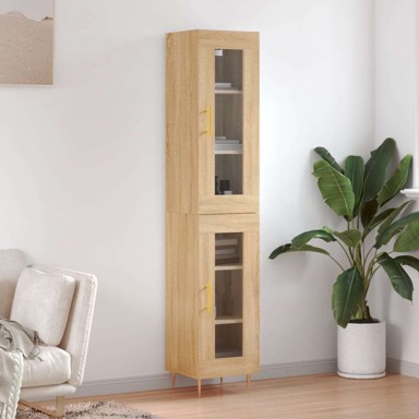 Visoka komoda hrasta sonome 34 5x34x180cm od konstruiranog drva , 1 staklena vrata