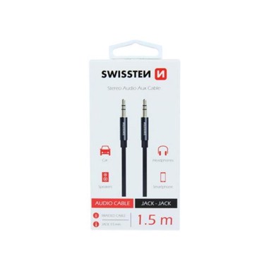 SWISSTEN Audio kabel, stereo, platneni, 3.5MM-3.5MM, 1.5M, crni