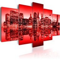 Slika Red glow over New York 5 pieces 200x100
