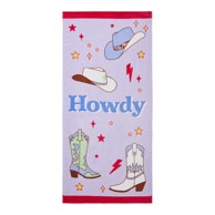 SASSY B Ljubičasti pamučan ručnik za plažu od frotira 76x160 cm Howdy Cowgirl