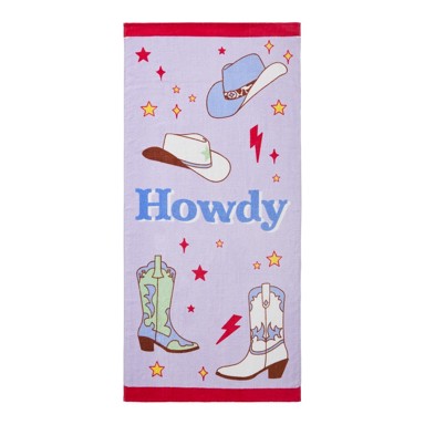 SASSY B Ljubičasti pamučan ručnik za plažu od frotira 76x160 cm Howdy Cowgirl