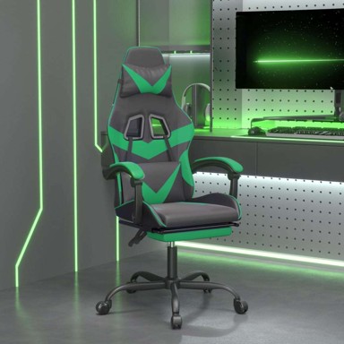 Okretna gaming stolica s osloncem, umjetna koža, crna i zelena, 1 komad