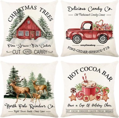 NIKCORP Božićne jastučnice, mekani pliš, perive, dimenzije 40 × 40 cm, bijela boja, 4 kom