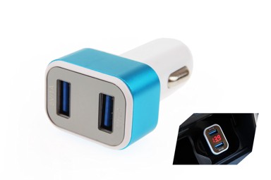 AMIO Auto punjač sa 2x USB 3A i digitalnim voltmetrom
