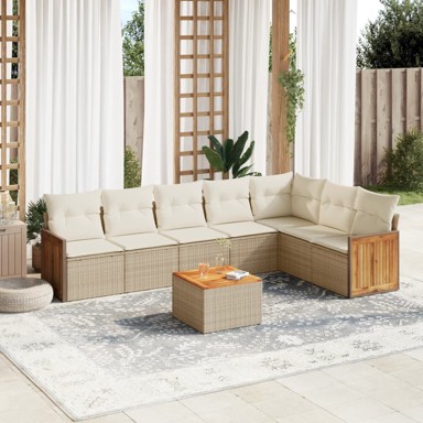 Set vrtnih sofa, 8-dijelni, poliratan s jastucima, bež