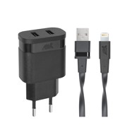 RIVAPOWER Punjač VA4125 BD2, zidni, 2×USB 3.4A, crni + MFi Lightning kabel 1.2 m