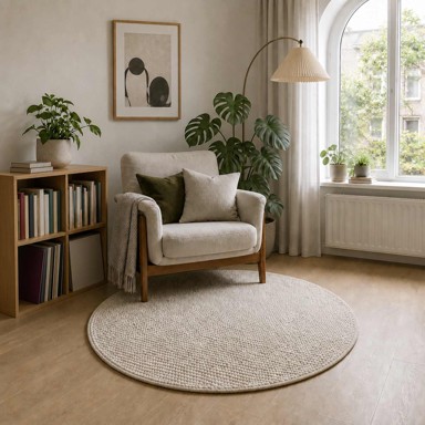 Tepih Ø 120 cm 100% poliester 3 mm, periv krem
