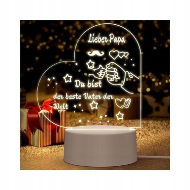 NIKCORP LED noćna lampa SRCE, 3D iluzija, USB napajanje, toplo bijelo svjetlo, akril