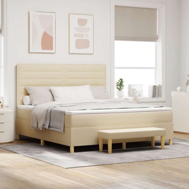 Box spring krevet s madracem, 180x200 cm, tkanina, krem
