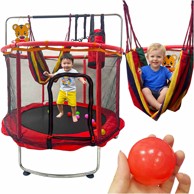 Trampolin za djecu s loptom i mrežom za košarku 150 cm, crveni