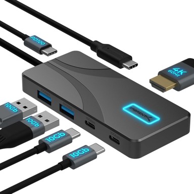 SABRENT USB-C čvorište, 5 portova, 2 x USB-A, 2 x USB-C, 4K@60Hz HDMI, 80 W PD, aluminijsko kućište