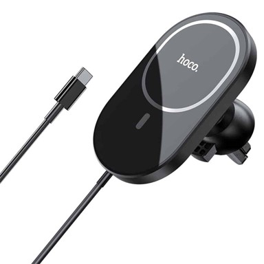 HOCO - Držač za mobitel CA90 Powerful, crni, s magnetskim držačem, bežično punjenje, 15 W