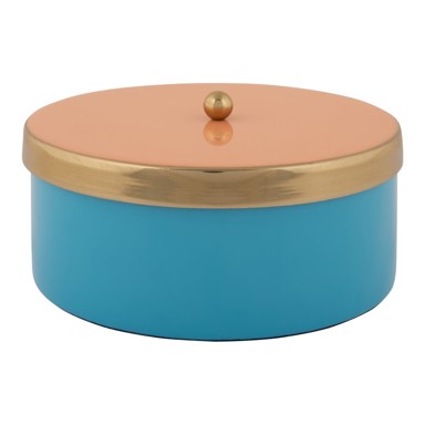 PT LIVING Plava dekorativna metalna kutija za pohranu ø 16x6 cm Double Funky