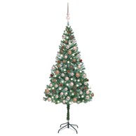 Božićno drvce umjetno osvijetljeno s kuglicama i šiškama 180 cm - 180 x 90 cm, 61 kuglica rose gold