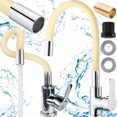 DEXXER Flex jednoručna kromirana kuhinjska slavina s fleksibilnim crijevom, bež