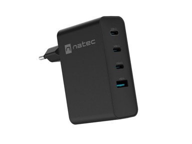 NATEC Punjač NUC-2234, GaN, 100W, 3×USB-C + USB-A, crni
