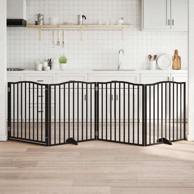 Vrata za pse s vratašcima 4 panela sklopiva 320 cm drvo topole 80 x 90 x 2 cm, crna