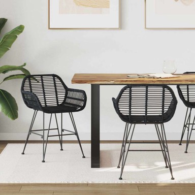 Blagovaonska stolica, set 2 kom, 55 x 50 x 74 cm, ratan i čelik, crna