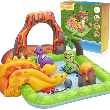 BESTWAY Vodeno igralište DINOSAURI 53172, 262x188x102 cm, s toboganom i priborom