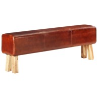 Gimnastička klupa, 160 cm, prava koža/masivno drvo bagrema, smeđa