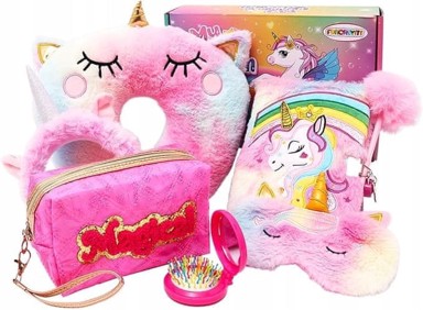 NIKCORP Set jednorog putni jastuk za vrat i dnevnik 6u1, roza