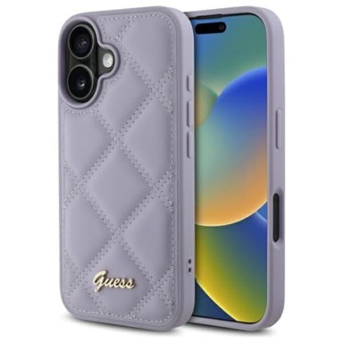 GUESS Maskica za Apple iPhone 16 s tvrdim metalnim logotipom, svijetlo ljubičasta