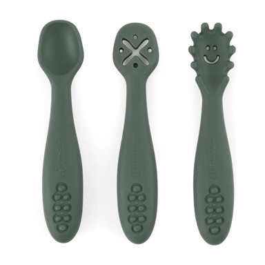 PETITEMARS Silikonske žlice za trening od 3 kom 6 m+ Take&Match, Misty Green