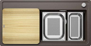 BLANCO Sudoper ZENAR XL 6 S-F D InFino SILGRANIT daska drvo + pribor za parne pećnice, s dalj.upr. - KAVA