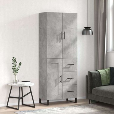Visoka komoda siva betona 69 5x34x180 cm od konstruiranog drva, 1 drvena vrata 3 ladice