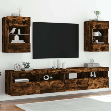 Zidni ormarići, 40 x 30 x 60.5 cm, s LED svjetlima za TV, dimljeni hrast