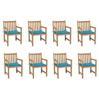 Vrtne stolice s plavim jastucima 8 kom od masivne tikovine