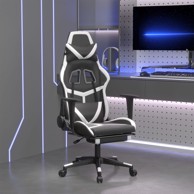 Masažna gaming stolica s osloncem crno-bijela od umjetne kože