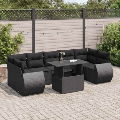 8-dijelni set vrtnih sofa od poliratana s jastucima crni