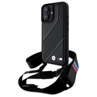 BMW M Edition Carbon Stripe & Strap kućište za iPhone 16, crno