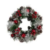 Božićni vijenac s crvenim ukrasima i češerima – 36 cm
