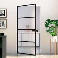 Unutarnja vrata crna, kaljeno staklo i aluminij, Slim, 102,5 × 201,5 cm
