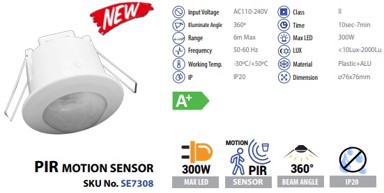 PIR senzor pokreta, ugradbeni, IP20, 360°