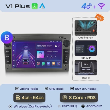 Multimedija uređaj, Android za Opel/Vauxhall Astra, Corsa, Vectra, 4G, 4GB/64GB, B