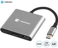 NATEC Docking stanica Fowler Mini, USB-C, 1x USB, 1x USB-C, 1x HDMI, sivi 