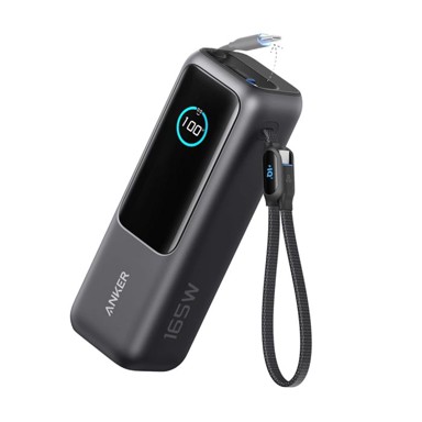 ANKER Powerbank s integriranim USB-C kabelom, 25000 mAh, 165 W, crni