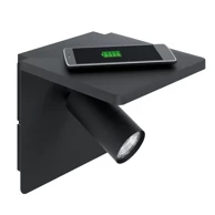 Zidna lampa Ciglie, GU10, LED, 5 W, s bež punjačem za mobilni, crna