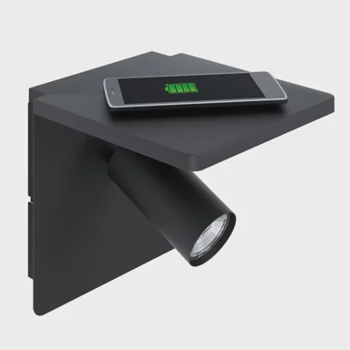 Zidna lampa Ciglie, GU10, LED, 5 W, s bež punjačem za mobilni, crna