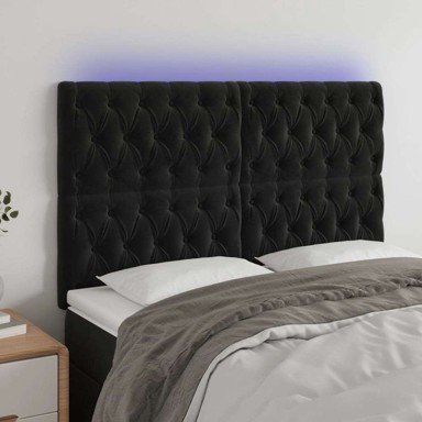 LED uzglavlje 160 x 7 x 118/128 cm baršunasto, crno
