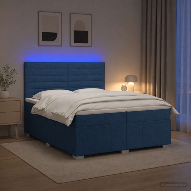 LED okvir za krevet s madracem 200 x 200 cm, tkanina, plavi